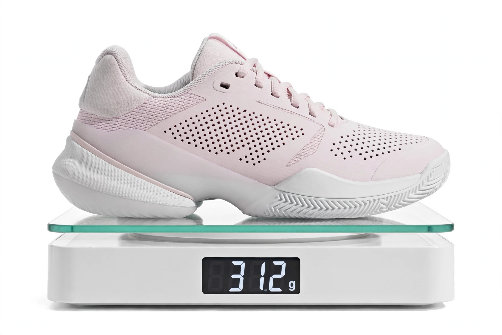 Tennis shoe on a weighing scale