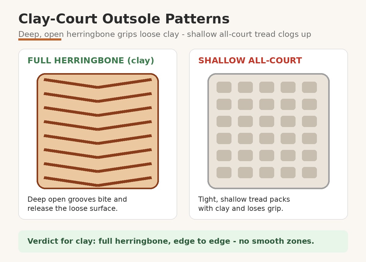 Clay court outsole herringbone pattern diagram