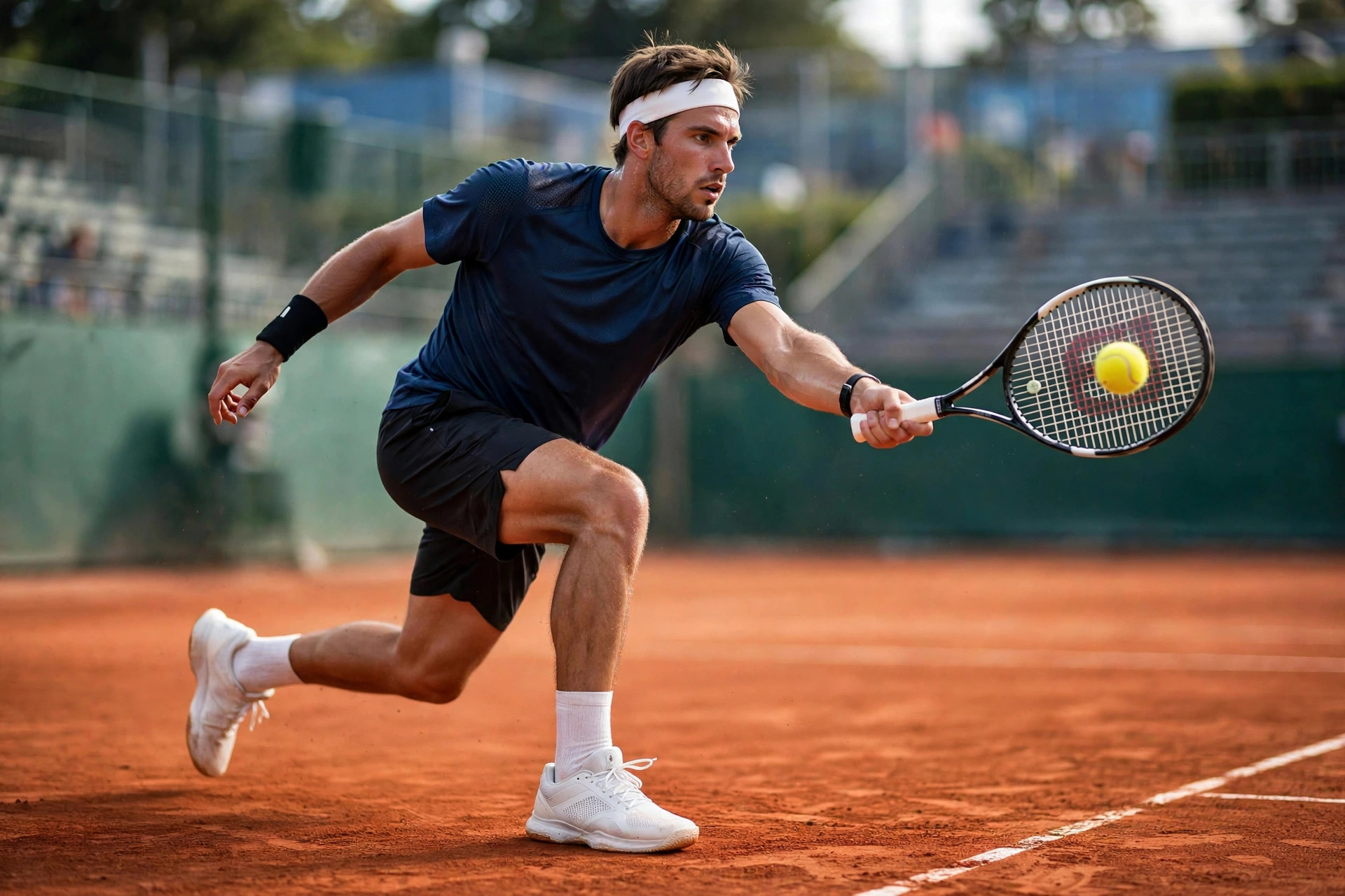Pair of tennis shoes at a clay court sideline