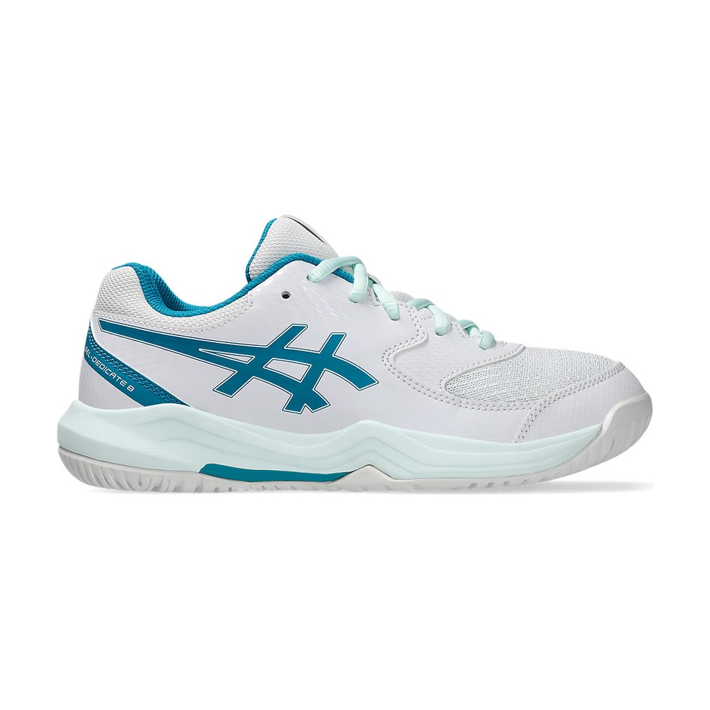 ASICS Kids Gel-Dedicate GS tennis shoe, side view on white background.
